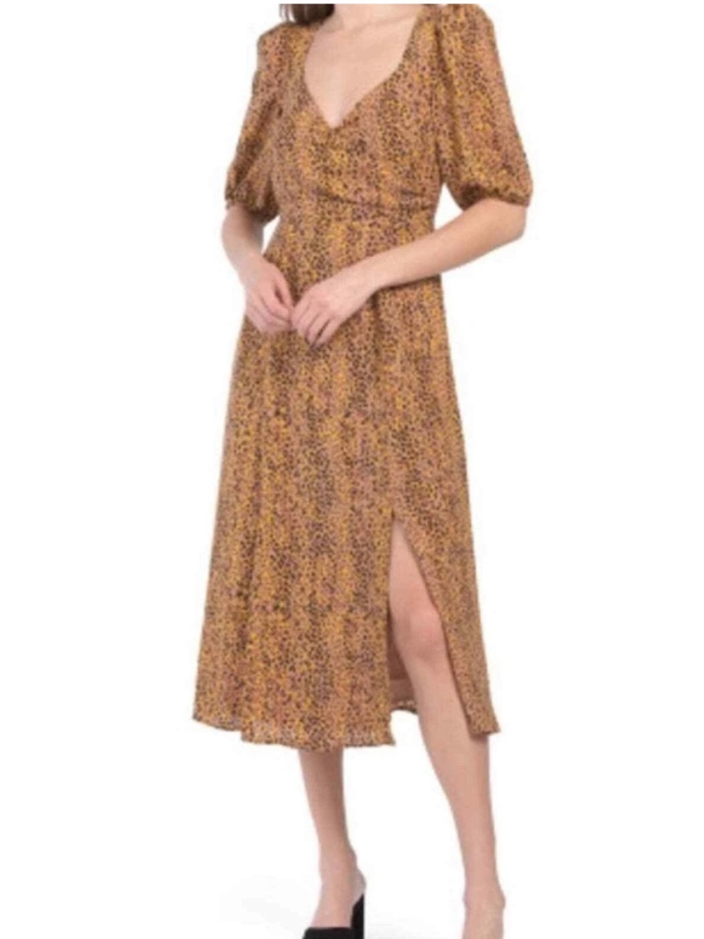 WAYF Leopard Faux Wrap Midi Dress Women’s Size Medium Medium